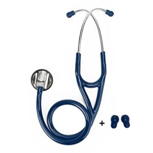esteth cardiology stethoscope - professional tool for cardio diagnostic - ultra sensitive single head chest piece, broad headset - extra ear tips & non-chill ring - 30" flexible tubing, navy blue