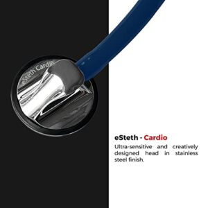 eSteth Cardiology Stethoscope - Professional Tool for Cardio Diagnostic - Ultra Sensitive Single Head Chest Piece, Broad Headset - Extra Ear Tips & Non-Chill Ring - 30" Flexible Tubing, Navy Blue