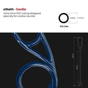 eSteth Cardiology Stethoscope - Professional Tool for Cardio Diagnostic - Ultra Sensitive Single Head Chest Piece, Broad Headset - Extra Ear Tips & Non-Chill Ring - 30" Flexible Tubing, Navy Blue