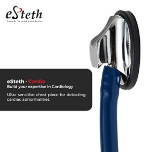 eSteth Cardiology Stethoscope - Professional Tool for Cardio Diagnostic - Ultra Sensitive Single Head Chest Piece, Broad Headset - Extra Ear Tips & Non-Chill Ring - 30" Flexible Tubing, Navy Blue