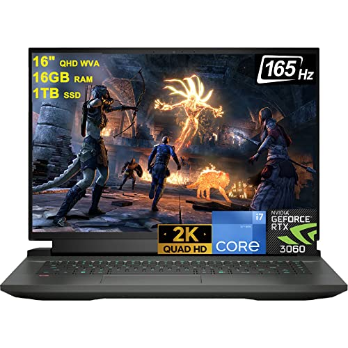 Dell G16 7000 7620 16 Gaming Laptop 16" QHD WVA 165Hz 12th Generation Intel 14-Core i7-12700H (Beats i9-11950H) 16GB RAM 1TB SSD GeForce RTX 3060 6GB Graphic RGB Backlit Thunderbolt HDMI Win11 Black