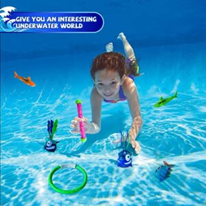 JOINBO Pool-Diving-Toys 27 Pack,Summer Swimming Pool Toys for Kids,Fun Pool Games Sinking Toy Set Includes 3 Diving Sticks,4 Diving Rings,8 Pirate Treasures,6 Fish Toys,6 Shark - Water Toys