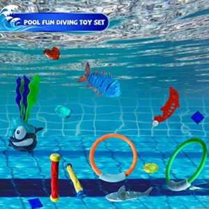 JOINBO Pool-Diving-Toys 27 Pack,Summer Swimming Pool Toys for Kids,Fun Pool Games Sinking Toy Set Includes 3 Diving Sticks,4 Diving Rings,8 Pirate Treasures,6 Fish Toys,6 Shark - Water Toys