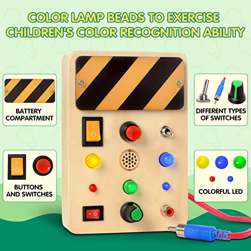 POLKRANE Busy Board with LED Light, Sensory Toys for Toddlers 1-3, Montessori Toys with Toggle Switch, Travel Toys for Educational Toddler Activities for 1 2 3 4 Year Old Boys & Girls