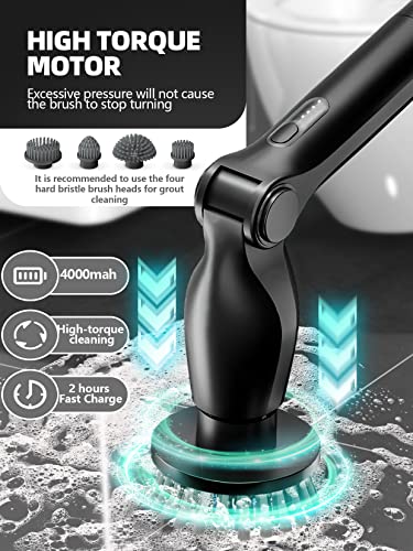 Cordless Electric Spin Scrubber,Electric Shower Cleaning Brush as Household Gifts,Telescoping Long Handled Shower Scrubber,Electric Power Scrubber for Cleaning Bathroom,Bathtub,Floor,Grout,Tile