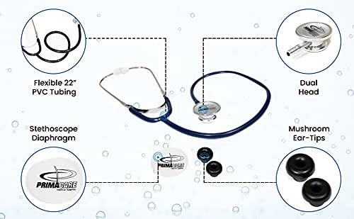 Primacare DS-9290-BL Adult Size 22 Inch Stethoscope for Diagnostics and Screening Instruments, Lightweight and Aluminum Double Head Flexible Stethoscope, Blue