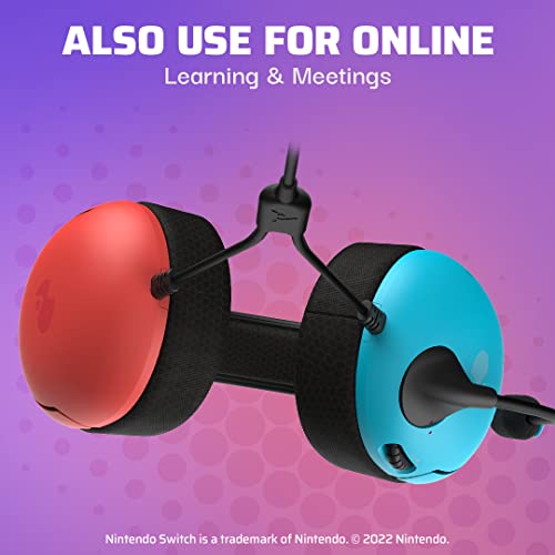 PDP Gaming LVL40 Stereo Headset with Mic for Nintendo Switch/Switch Lite/Switch OLED - Wired Power Noise Cancelling Microphone, Lightweight Soft Comfort On Ear Headphones 3.5mm jack (Mario Red & Blue)