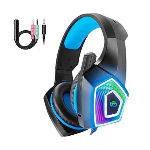 ARKARTECH Gaming Headset with Mic for Xbox One PS4 PS5 PC Switch Tablet, with Stereo Surround Sound & LED Light Noise Cancelling Over Ear Headphones