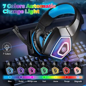 ARKARTECH Gaming Headset with Mic for Xbox One PS4 PS5 PC Switch Tablet, with Stereo Surround Sound & LED Light Noise Cancelling Over Ear Headphones