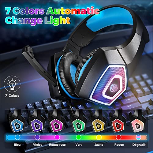 ARKARTECH Gaming Headset with Mic for Xbox One PS4 PS5 PC Switch Tablet, with Stereo Surround Sound & LED Light Noise Cancelling Over Ear Headphones