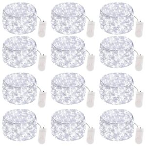 ACVCY 12 Pack Fairy Lights Battery Operated,7 ft 20 LED Waterproof Silver Wire Fairy Lights,Battery Operated String Lights,Fairy Lights for Bedroom,Wedding,Christmas Decor（White）