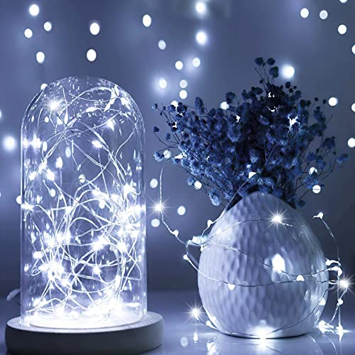 ACVCY 12 Pack Fairy Lights Battery Operated,7 ft 20 LED Waterproof Silver Wire Fairy Lights,Battery Operated String Lights,Fairy Lights for Bedroom,Wedding,Christmas Decor（White）