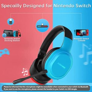 KOFIRE UT-01 Wireless Gaming Headset for Nintendo Switch Lite OLED Model, 2.4GHz Ultra-Low Latency Bluetooth Gaming Headphone with Removable Microphone, USB-C to USB-A Adapter for PS5, PS4, PC