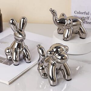 CEIERPH Silver Balloon Elephant Statue Figurine, Small Home Decor Animal Sculpture Accent for Shelves and Table, Gift for Birthday Wedding Christmas Valentine