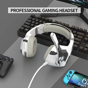 PHOINIKAS Gaming Headset for PS4, Xbox One, PC, Laptop, Mac, Nintendo Switch, 3.5MM PS4 Headset with Mic, Over Ear Headset, Noise-Cancelling Headset, Bass Surround, LED Light, Comfort Earmuff - Camo