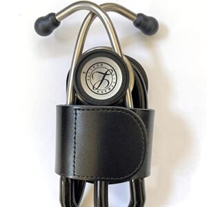 stethoscope holder with velcro closure and padded hip/belt clip for littmann - genuine leather universal stethoscope holster