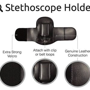 Stethoscope Holder with Velcro Closure and Padded Hip/Belt Clip for Littmann - Genuine Leather Universal Stethoscope Holster