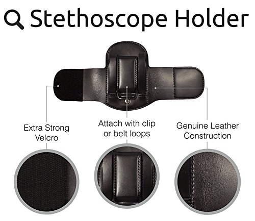 Stethoscope Holder with Velcro Closure and Padded Hip/Belt Clip for Littmann - Genuine Leather Universal Stethoscope Holster