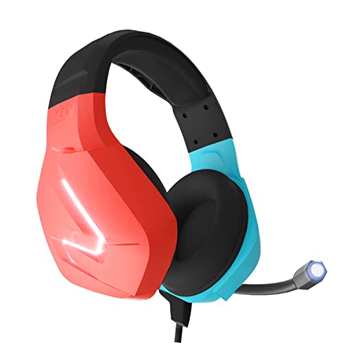 Orzly Gaming Headset with Mic for Nintendo Switch OLED and Lite Joycon Color Match with Led Light Microphone & Remote - Hornet RXH-20 Tanami Edition