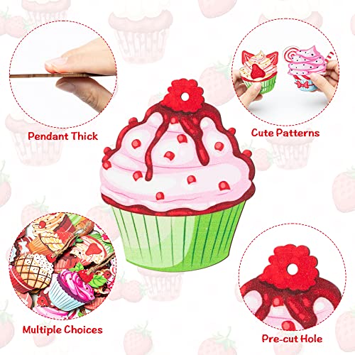 Haooryx 41Pcs Cupcake Wood Ornaments Hanging Decoration, Colorful Cupcake Wooden Decorative Pendents for Themed Birthday Party Favor Gift Tags Holiday Home Tree Decor Supplies