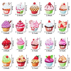 Haooryx 41Pcs Cupcake Wood Ornaments Hanging Decoration, Colorful Cupcake Wooden Decorative Pendents for Themed Birthday Party Favor Gift Tags Holiday Home Tree Decor Supplies