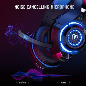 Tatybo Gaming Headset for PS4 PS5 Xbox One Switch PC with Noise Canceling Mic, Deep Bass Stereo Sound