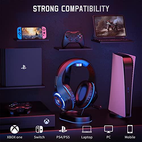 Tatybo Gaming Headset for PS4 PS5 Xbox One Switch PC with Noise Canceling Mic, Deep Bass Stereo Sound