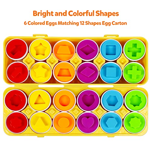 NAODONGLI Matching Eggs for Toddlers, 12 pcs Set Color & Shape Egg Puzzle Toys, Montessori Geometric Eggs,Educational Preschool Game Fine Motor Skill Gifts for1 2 3 Years Old Kids Boys Girls