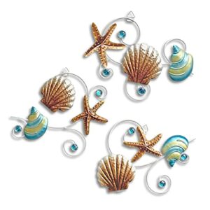 VividLadybug Beach Wall Decor Seashell starfish metal wall decor ocean theme Marine Coast decor suitable for home bathroom coast wall decor Set of 3