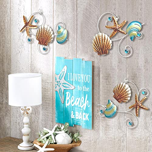 VividLadybug Beach Wall Decor Seashell starfish metal wall decor ocean theme Marine Coast decor suitable for home bathroom coast wall decor Set of 3