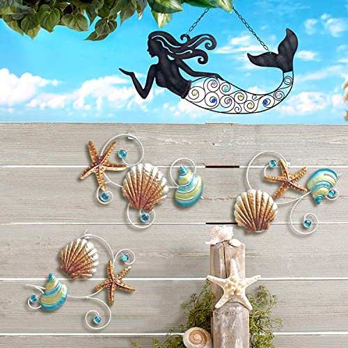 VividLadybug Beach Wall Decor Seashell starfish metal wall decor ocean theme Marine Coast decor suitable for home bathroom coast wall decor Set of 3