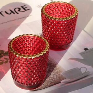 WOHO Red Votive Candle Holders for Table Centerpiece Set of 12, Tealight Candle Holder Bulk with Gold Rim, Glass Tea Lights Candle Holder for Christmas, Holiday and Dating Decor