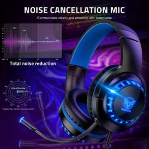 Pacrate Gaming Headset with Microphone for PC Mac PS4 Headset PS5 Headset Switch Xbox One Headset with Mic & LED Lights Noise Cancelling Headphones with Microphone for Kids Adults