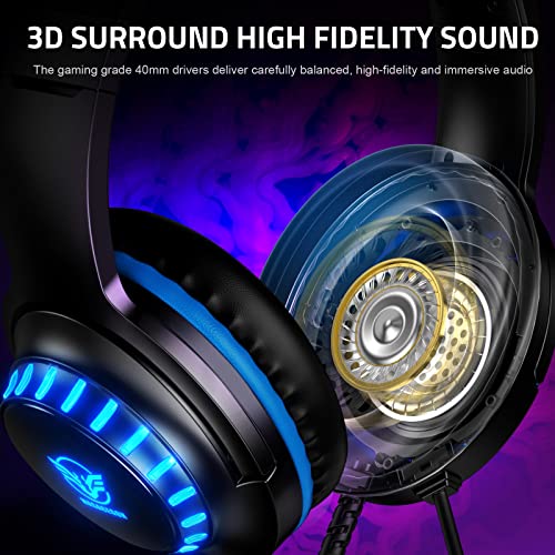 Pacrate Gaming Headset with Microphone for PC Mac PS4 Headset PS5 Headset Switch Xbox One Headset with Mic & LED Lights Noise Cancelling Headphones with Microphone for Kids Adults