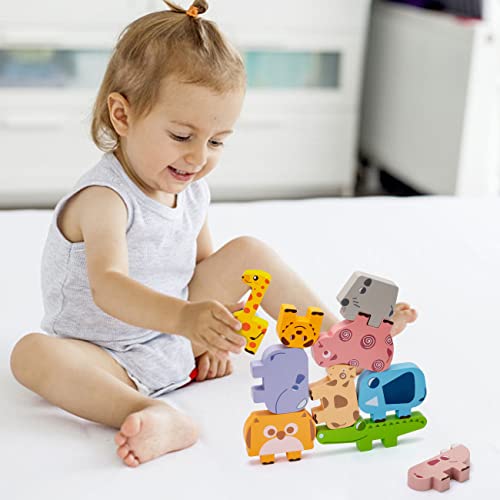 Montessori Toys for 2 3 4 Year Old, 10pcs Wooden Animal Blocks Sorting & Stacking Toys for 2-4 Year Old Toddlers Girl Boy Gifts, Kids Preschool Educational Toys Fine Motor Skills Learning Games