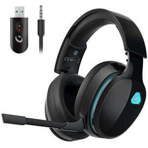 gtheos 2.4ghz wireless gaming headphones for pc, ps4, ps5, mac, nintendo switch, bluetooth 5.2 gaming headset with detachable noise canceling microphone, stereo sound, 3.5mm wired mode for xbox series