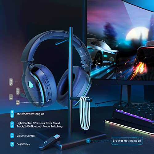 Gtheos 2.4GHz Wireless Gaming Headphones for PC, PS4, PS5, Mac, Nintendo Switch, Bluetooth 5.2 Gaming Headset with Detachable Noise Canceling Microphone, Stereo Sound, 3.5mm Wired Mode for Xbox Series