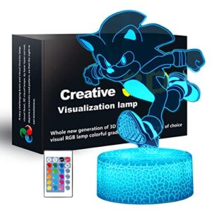 caitrad 3d sonic anime lamp,remote touch 16 color changing room decor night light birthday christmas gifts for kids, boys, girls