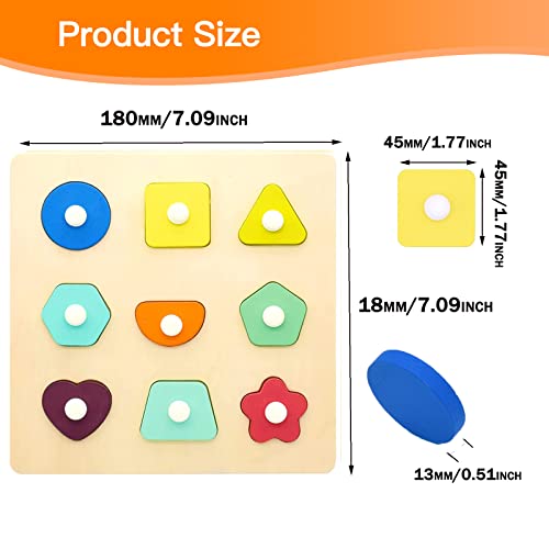 Toddler Shape Sorter Toys Baby First Shapes Knob Wooden Preschool Learning Jigsaw Peg Puzzle Board Toys Geometry Sorting Gifts Didactic Classic Toy for 1 2 3 Boys Girls Kids Montessori Stem Travel Toy