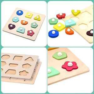 Toddler Shape Sorter Toys Baby First Shapes Knob Wooden Preschool Learning Jigsaw Peg Puzzle Board Toys Geometry Sorting Gifts Didactic Classic Toy for 1 2 3 Boys Girls Kids Montessori Stem Travel Toy