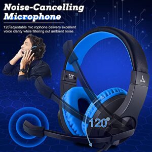 DIWUER Gaming Headset for Nintendo Switch, Xbox One, PS4, Bass Surround and Noise Cancelling 3.5mm Over Ear Headphones with Mic for Laptop PC Smartphones (Blue)