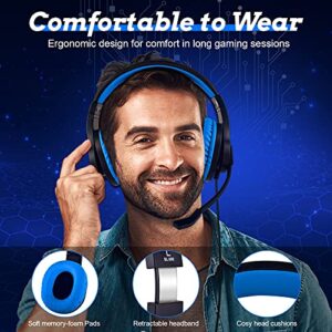 DIWUER Gaming Headset for Nintendo Switch, Xbox One, PS4, Bass Surround and Noise Cancelling 3.5mm Over Ear Headphones with Mic for Laptop PC Smartphones (Blue)