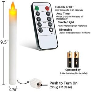 Stmarry Moving Flame Taper Candles with Remote and Timer, Flameless LED Candlesticks Flickering with Real Wax and Moving Wick, Christmas Decorations 0.78 x 9.5 Inches Set of 6(White)