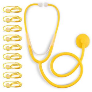 primacare ds-9294 pack of 10 yellow disposable stethoscopes with sound sensitive chestpiece and 22” pvc tubing | single patient use ultra lightweight stethoscope for home, education, doctors, nurses