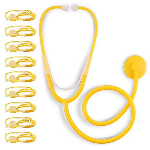 Primacare DS-9294 Pack of 10 Yellow Disposable Stethoscopes with Sound Sensitive Chestpiece and 22” PVC Tubing | Single Patient Use Ultra Lightweight Stethoscope for Home, Education, Doctors, Nurses