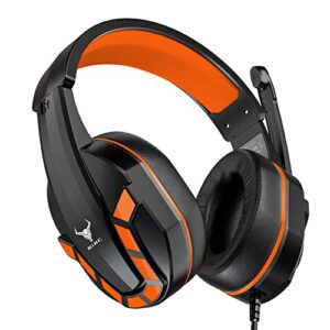 kikc ps4 gaming headset with mic for xbox one, ps5, pc, mobile phone and notebook, controllable volume gaming headphones with soft earmuffs for kid