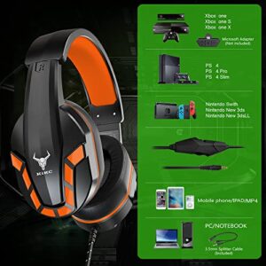 Kikc PS4 Gaming Headset with Mic for Xbox One, PS5, PC, Mobile Phone and Notebook, Controllable Volume Gaming Headphones with Soft Earmuffs for Kid