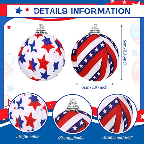 4th of July Ball Ornaments Patriotic Decorations for Tree Independence Day Glitter Balls Tree Ornaments 1.97 Inch Red White Blue Ball for Memorial Day Home Hanging Decor (Popular Style, 24 Pieces)