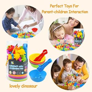 RAEQKS Counting Dinosaur Toys Matching Games with Sorting Bowls Preschool Learning Activities for Math Color Sorting Educational Sensory Montessori STEM Toy Sets for Kids Aged 3+ Years Old Boys Girls