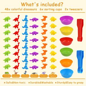 RAEQKS Counting Dinosaur Toys Matching Games with Sorting Bowls Preschool Learning Activities for Math Color Sorting Educational Sensory Montessori STEM Toy Sets for Kids Aged 3+ Years Old Boys Girls